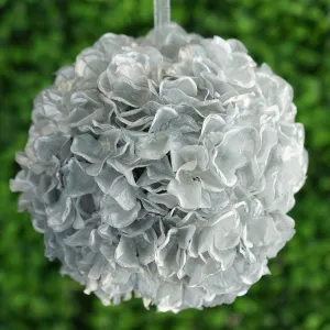 Hydrangea Kissing Ball Artificial Silk Flowers - Silver - 4 pack