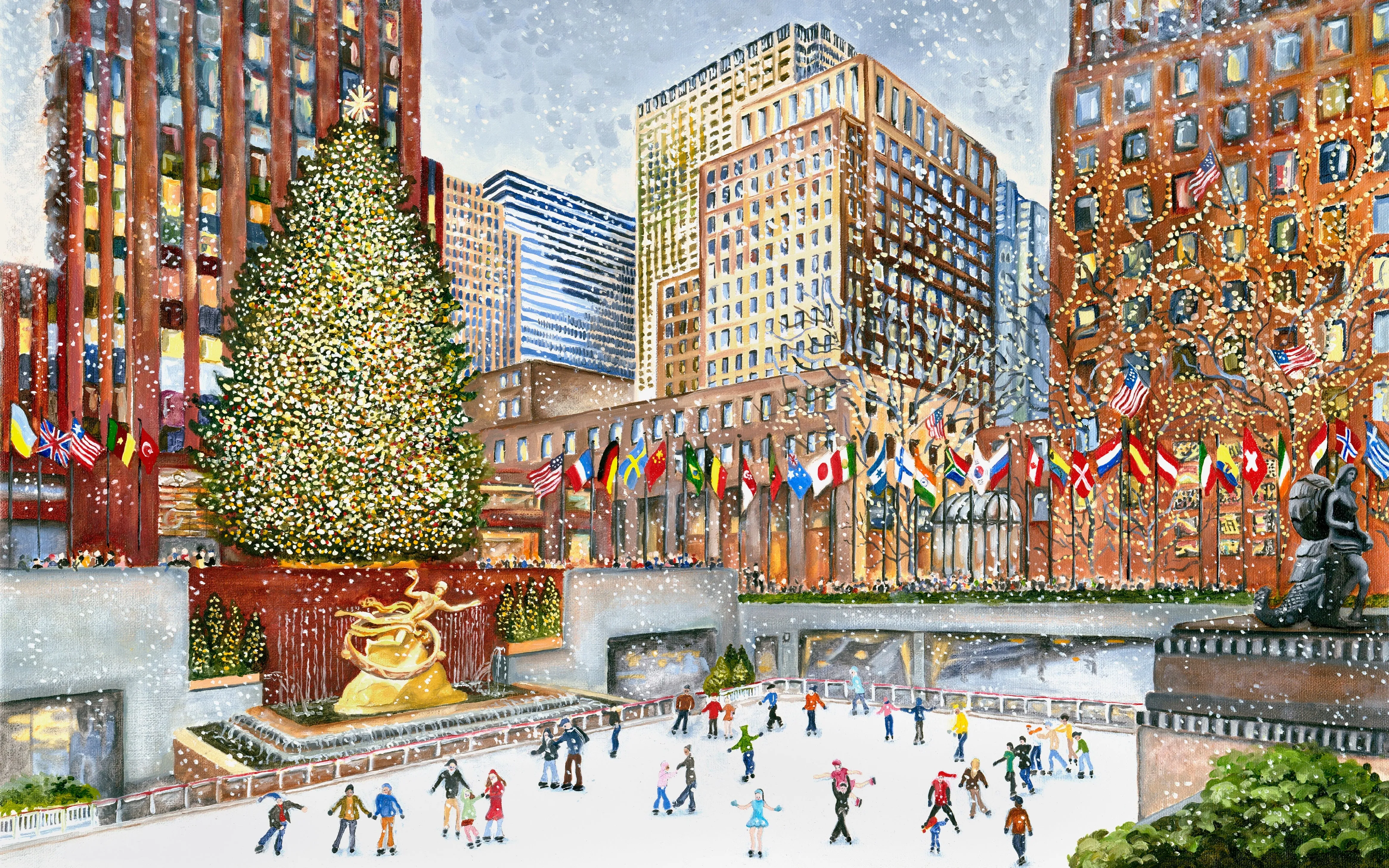 Ice Skaters at Rockefeller Center (249 Piece Wooden Christmas Puzzle)