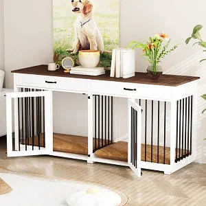 Large Wooden Dog Crate Furniture with 2 Drawers and Divider