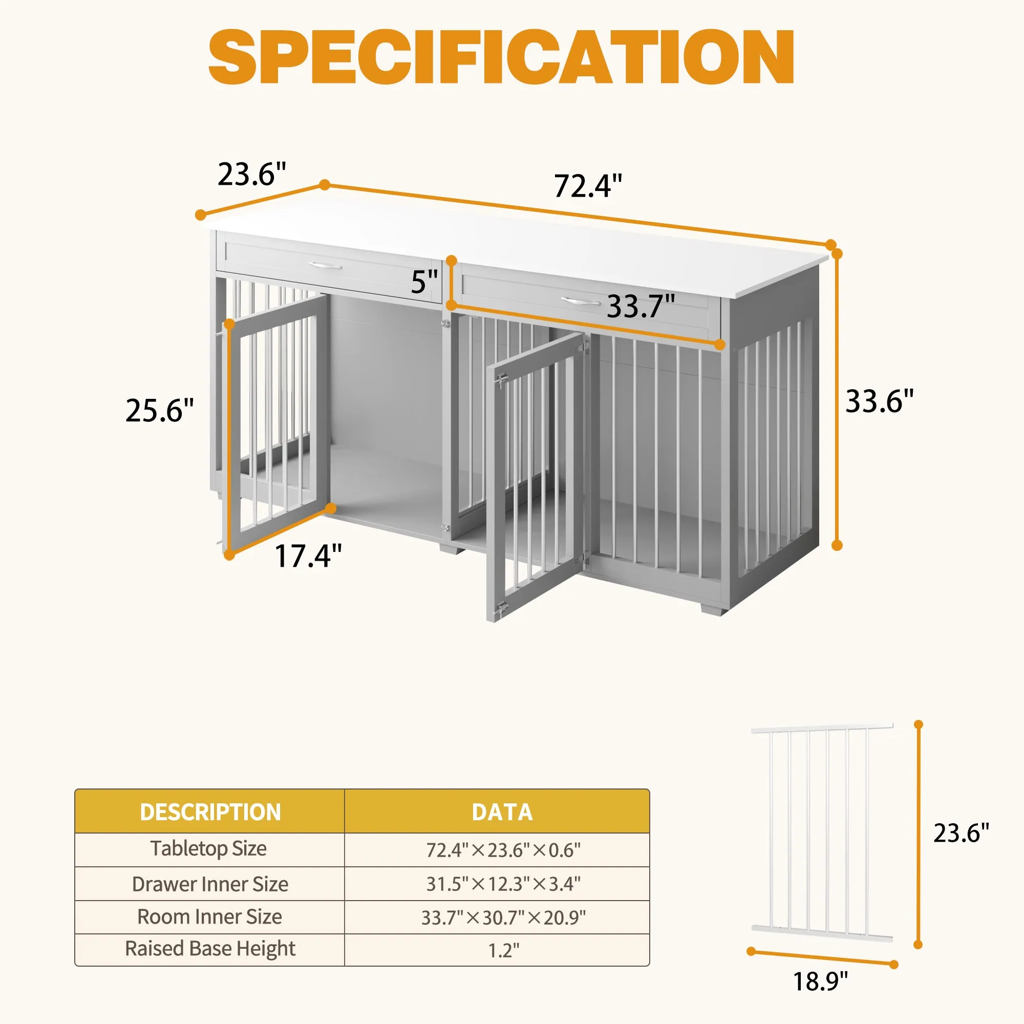 Large Wooden Dog Crate Furniture with 2 Drawers and Divider