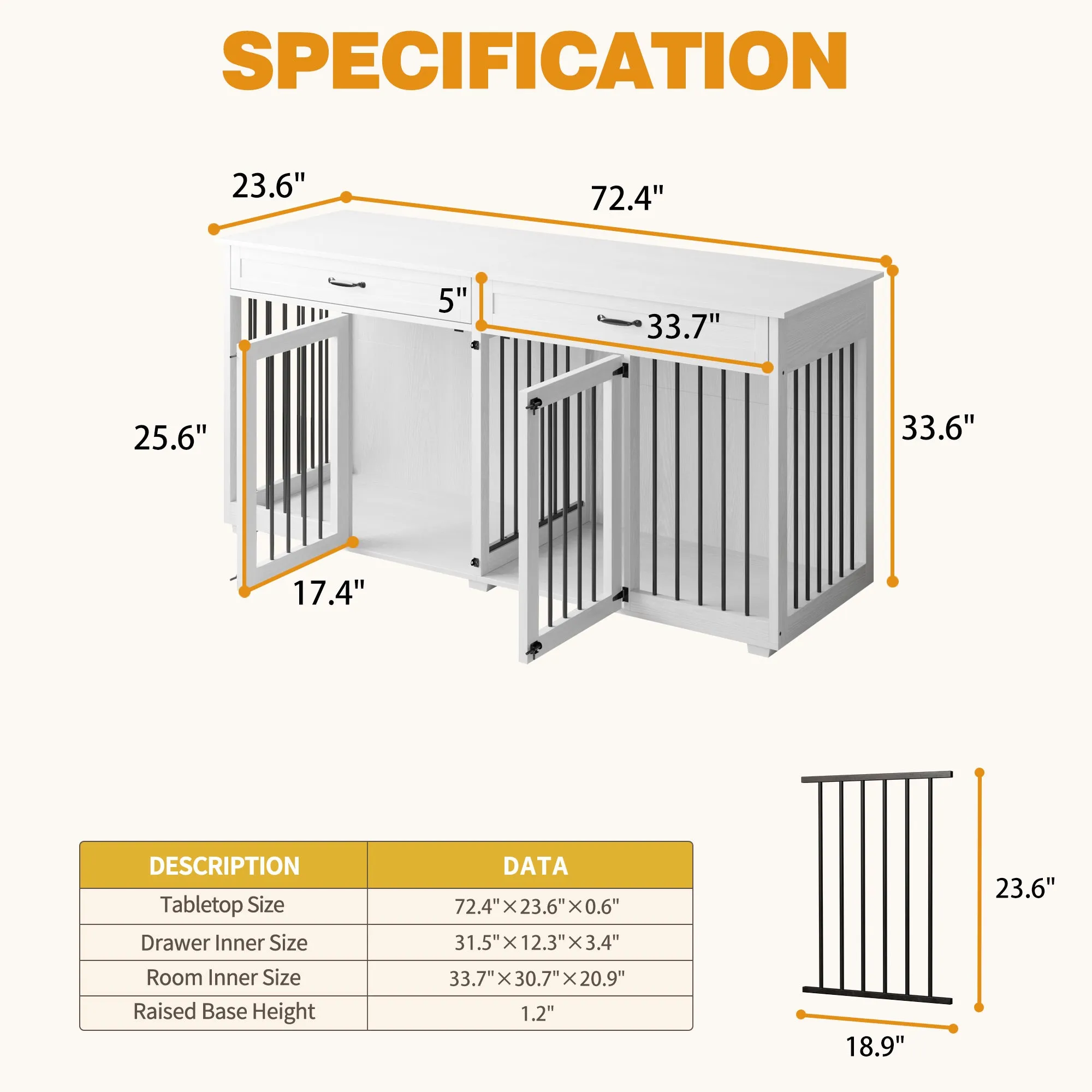 Large Wooden Dog Crate Furniture with 2 Drawers and Divider