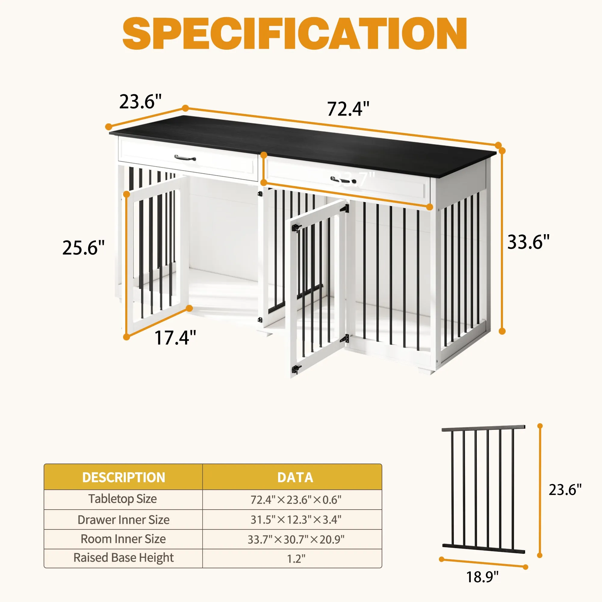 Large Wooden Dog Crate Furniture with 2 Drawers and Divider