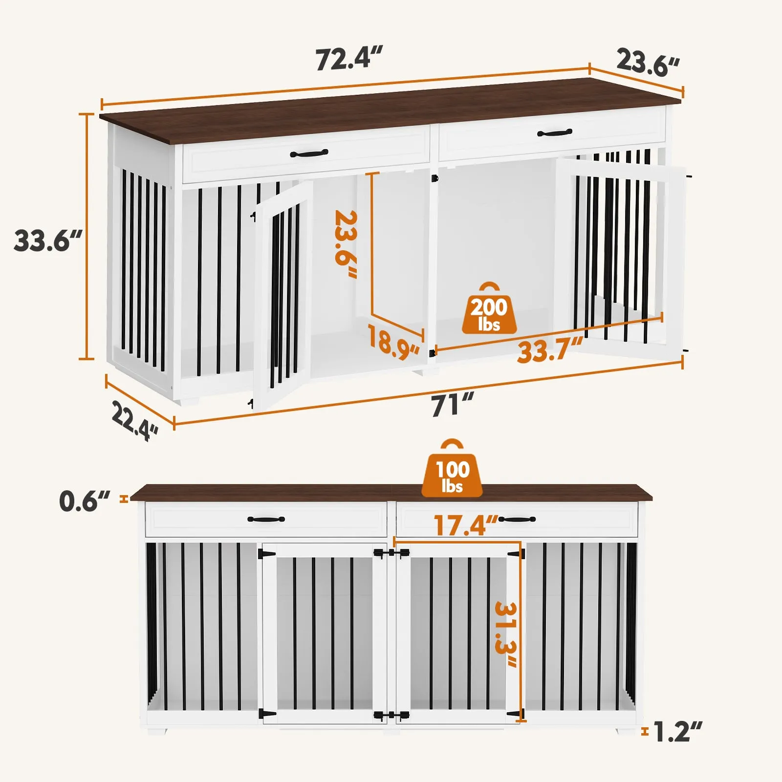 Large Wooden Dog Crate Furniture with 2 Drawers and Divider