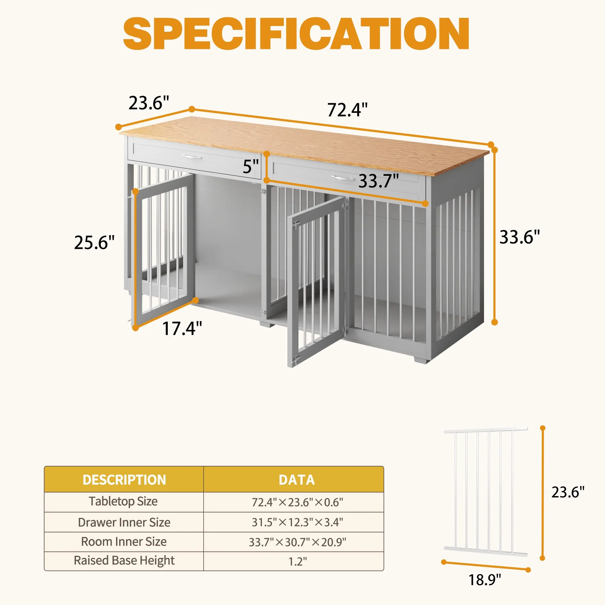 Large Wooden Dog Crate Furniture with 2 Drawers and Divider