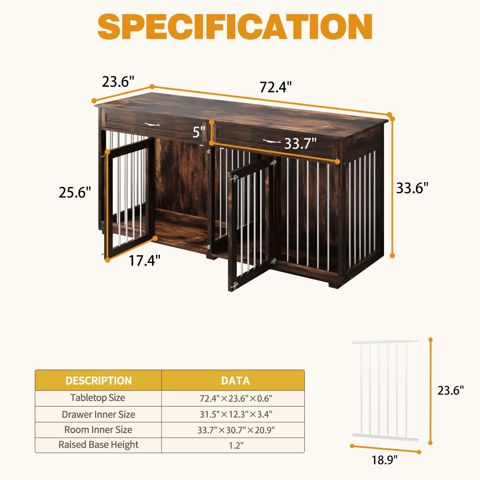 Large Wooden Dog Crate Furniture with 2 Drawers and Divider