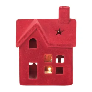 LED Small Flocked Red House Figurine