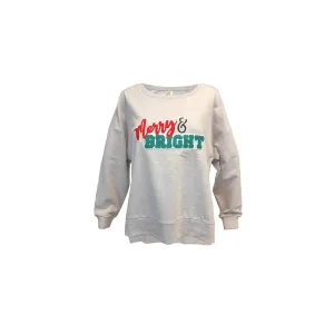 Merry & Bright Chenille Patch Lt Steel Boxy Crew