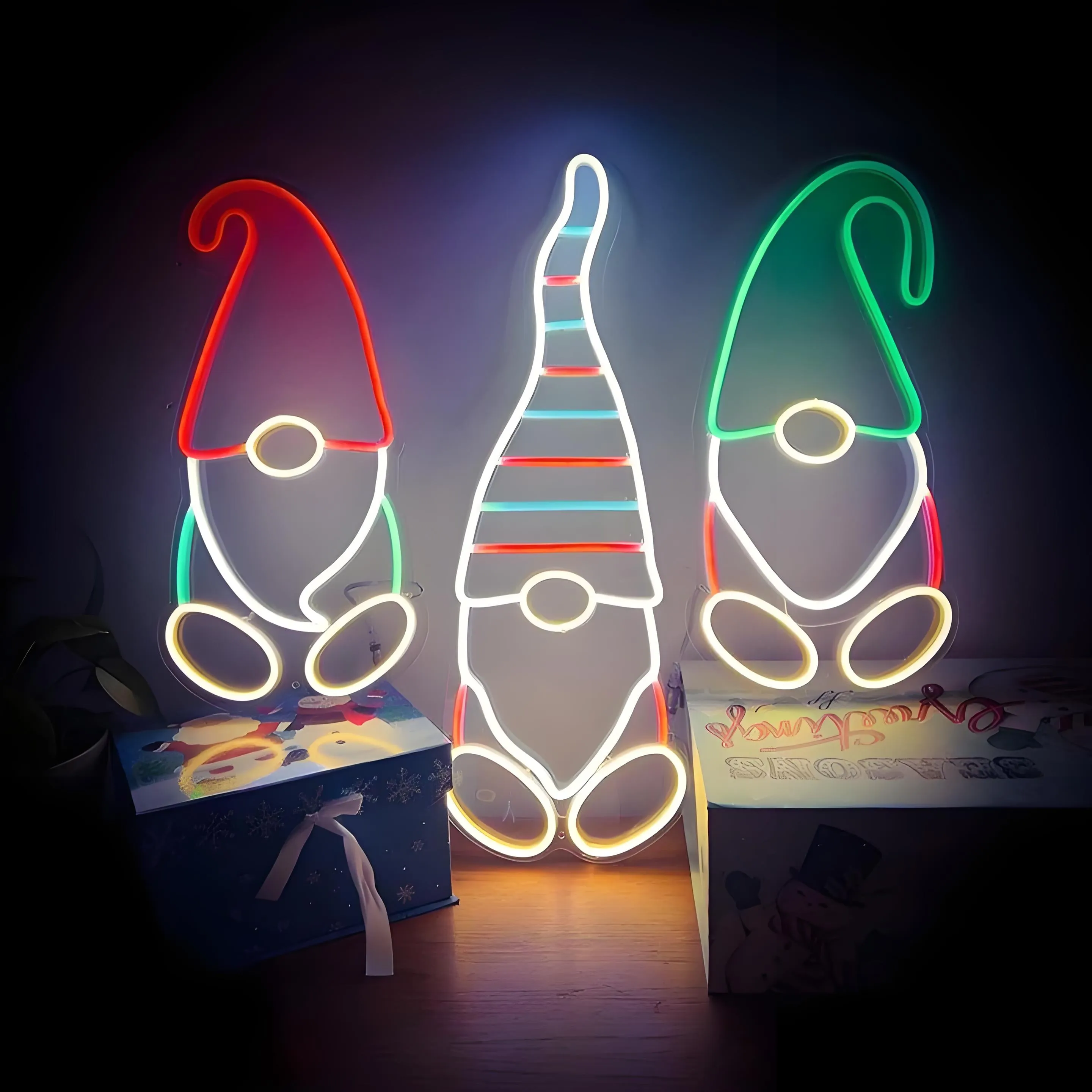 Merry Christmas Gnomes Neon Sign – Whimsical Holiday Decor with Vibrant Neon Glow