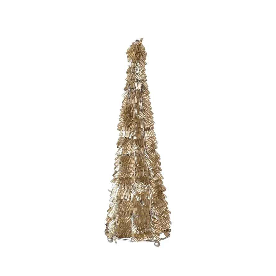 Metal & Glass Bead Christmas Tree, Gold & Nickel Finish