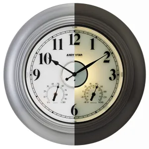 Modern Smart Illuminated Outdoor Wall Clock with Thermometer Weatherproof | Silver,21 inch