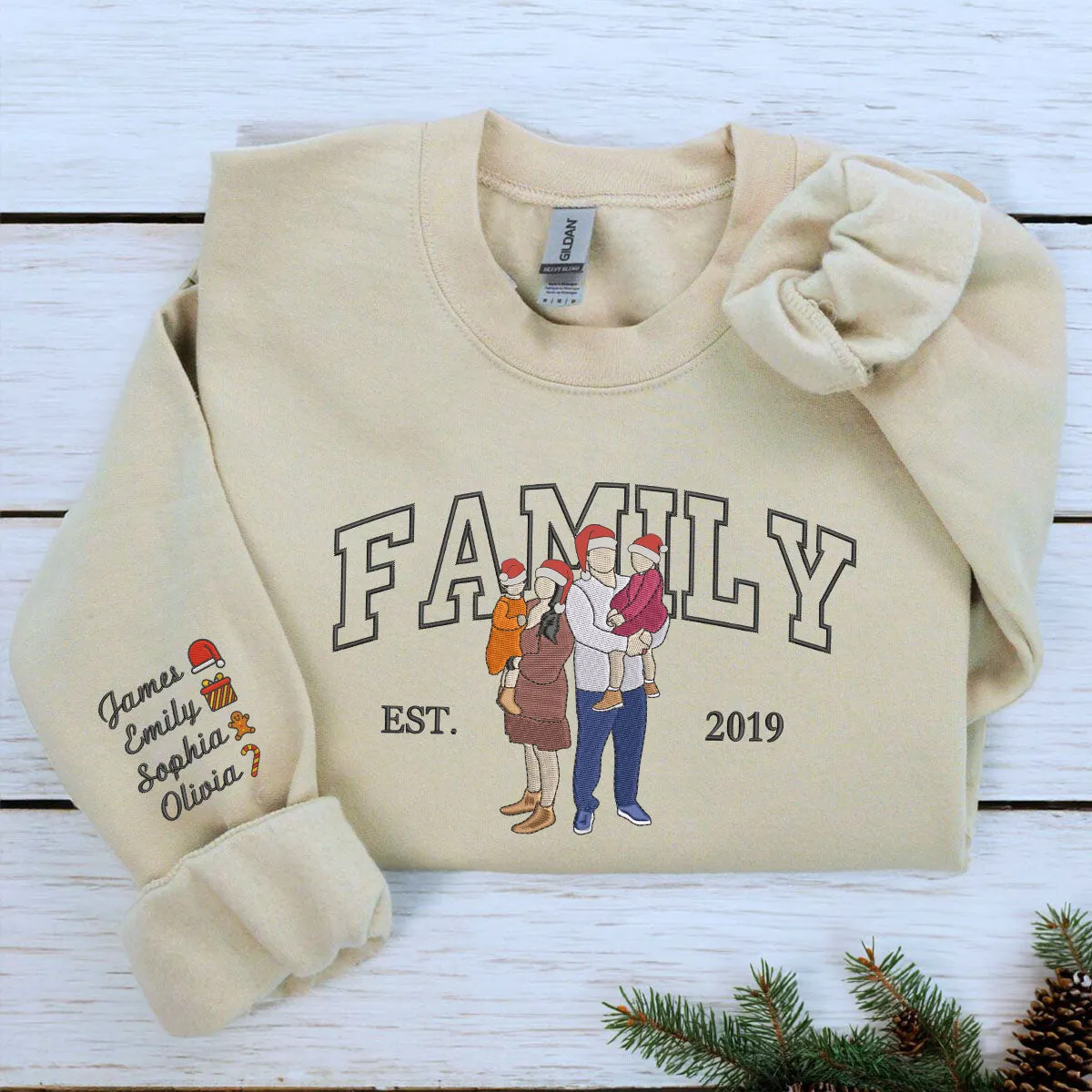 Personalized Christmas Gift For Family with Embroidered Family Portrait Photo Sweatshirt or Hoodie