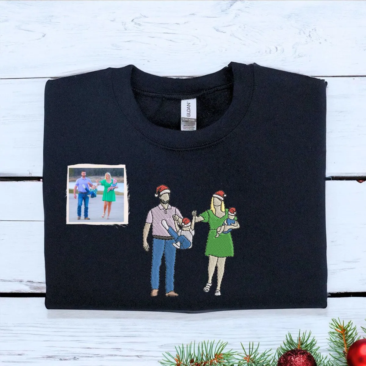 Personalized Christmas Gift For Family with Embroidered Family Portrait Photo Sweatshirt or Hoodie