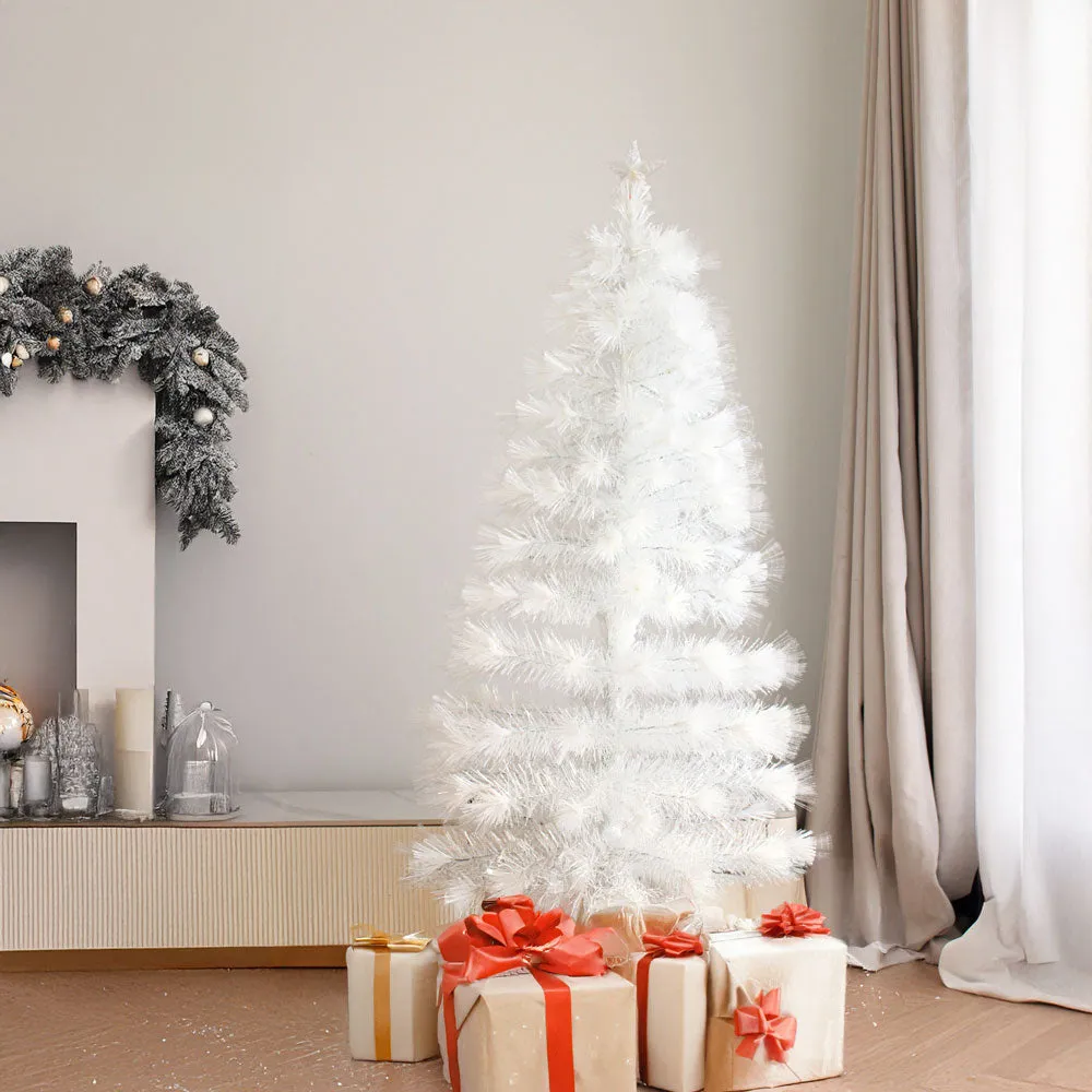 Pre-lit White Fibre Optic Christmas Tree with 8 Colors & 64 Lighting Modes 90/120/150CM