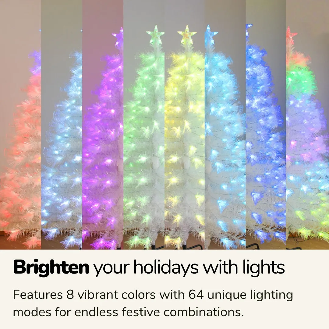 Pre-lit White Fibre Optic Christmas Tree with 8 Colors & 64 Lighting Modes 90/120/150CM