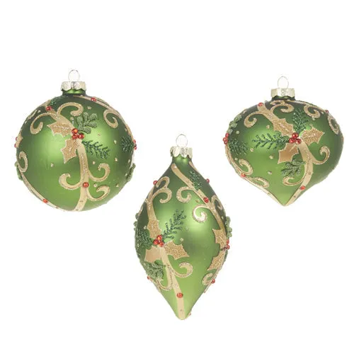 Raz Imports 2023 Classic Carols 6" Holly Leaf Ornament, Asst of 3