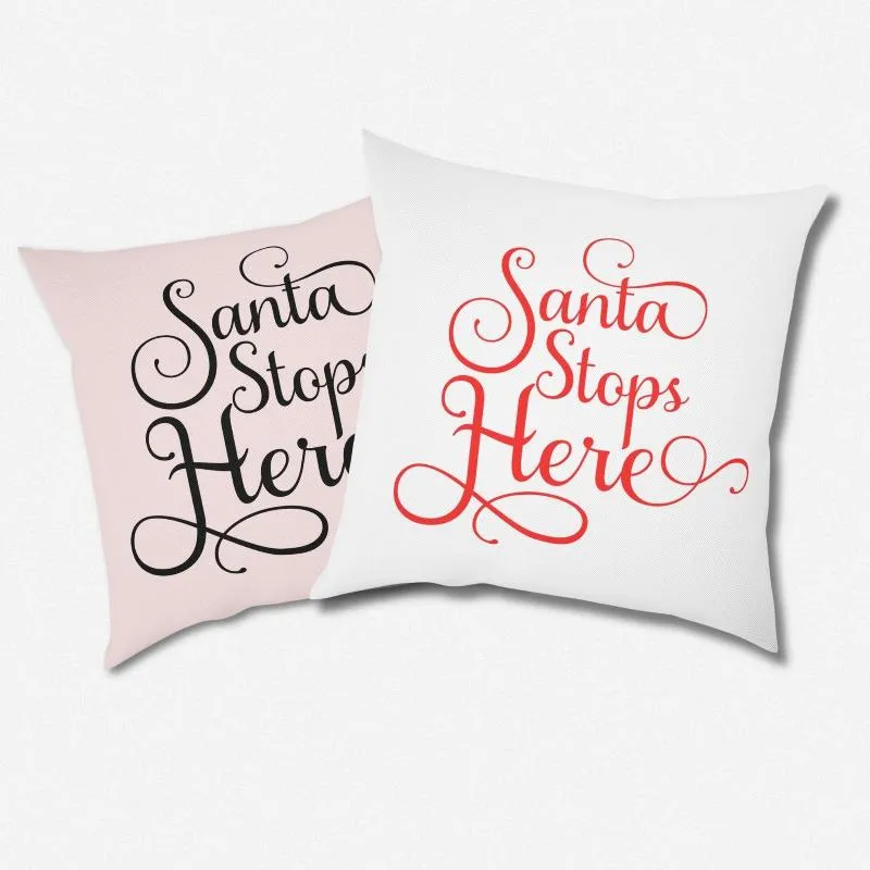 Santa Stops Here Decorative Holiday Pillow – 18'' Square