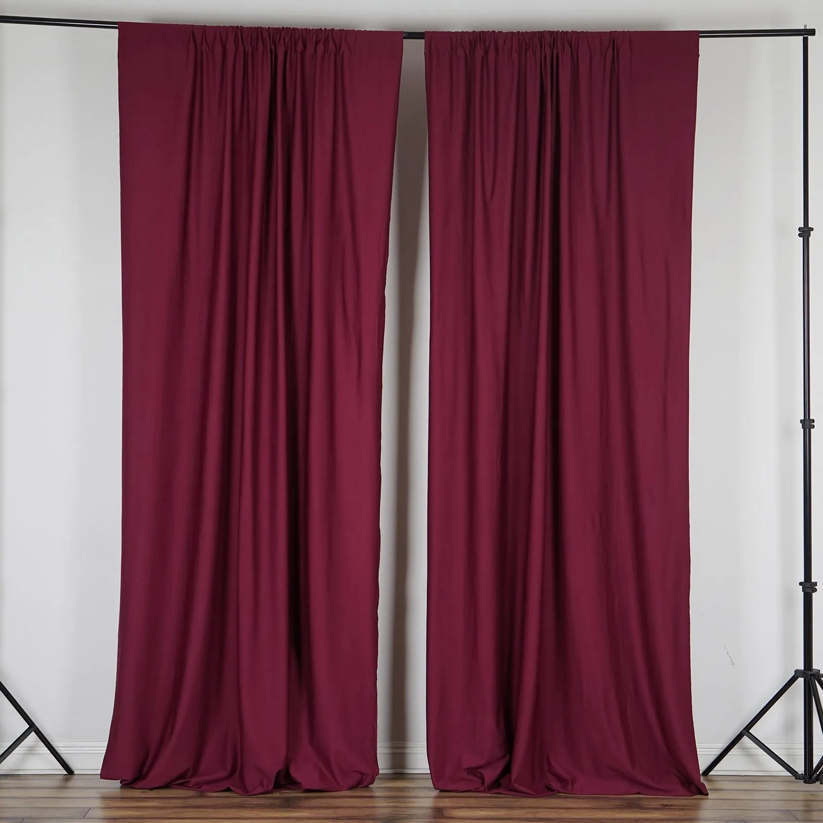 Set Of 2 Burgundy Fire Retardant Polyester Curtain Panel Backdrops Window Treatment With Rod Pockets - 5FTx10FT