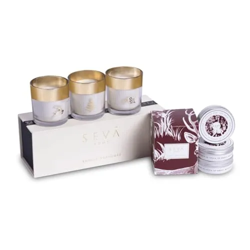 SEVA HOME Reindeer Cheer Hamper - Enchante Collection Festive Trio Candles Set   Travel Candles Set