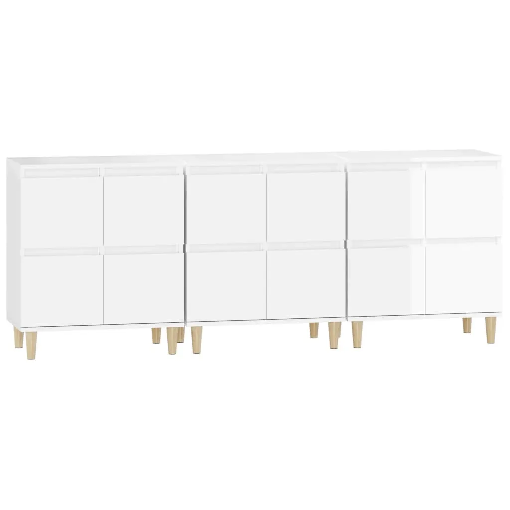 Sideboards 3 pcs High Gloss White 60x35x70 cm Engineered Wood