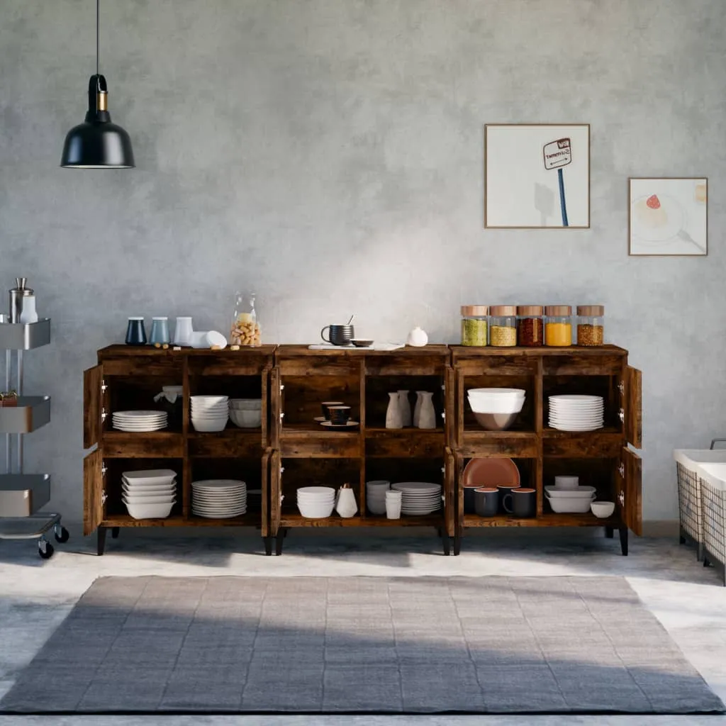 Sideboards 3 pcs Smoked Oak 60x35x70 cm Engineered Wood