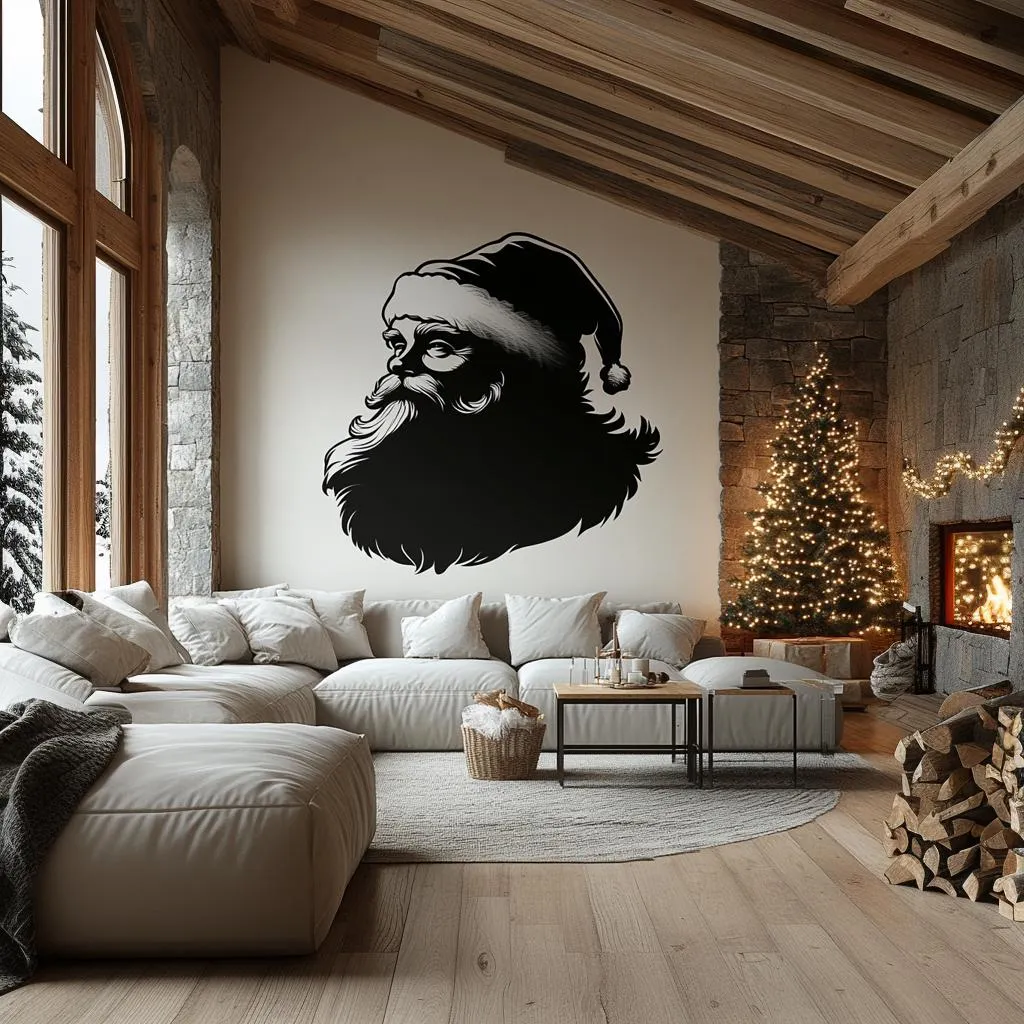 Silhouette Santa Wall Mural | Black Christmas Decal | Minimalist Santa Claus Wall Art | Rustic Holiday Sticker | Elegant Festive Decoration