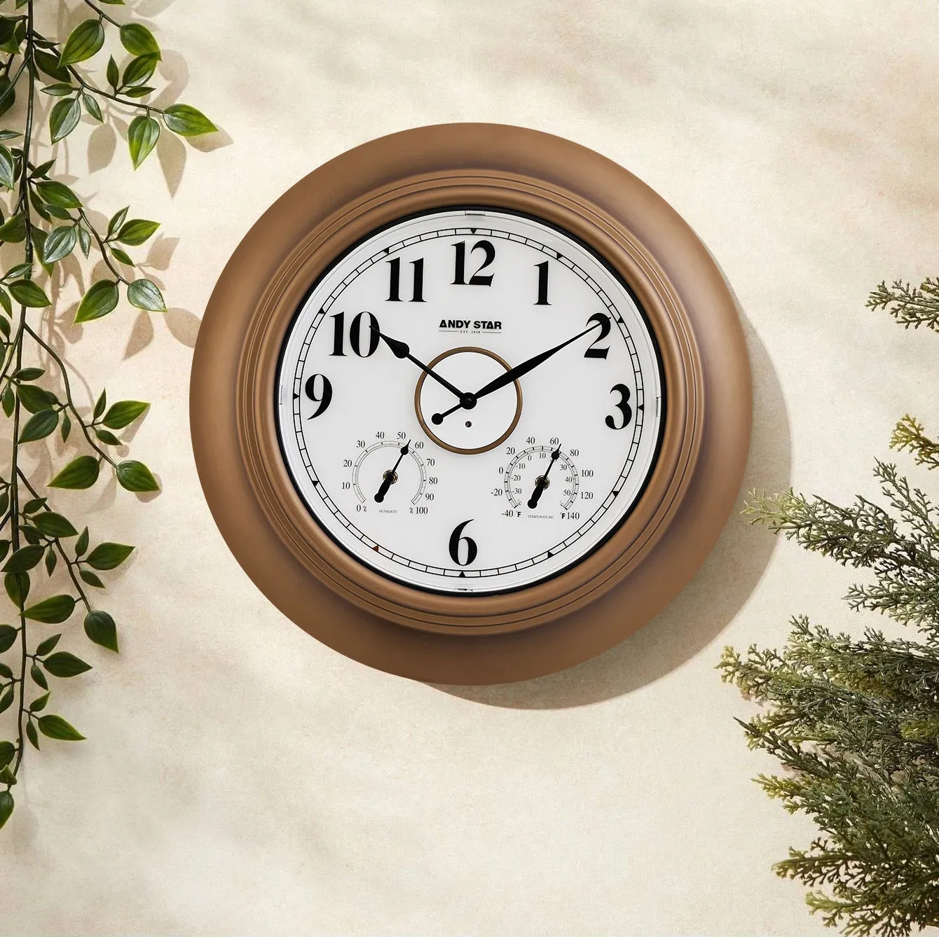 Smart Sensor Illuminated Outdoor Wall Clock with Thermometer | Bronze, 21 inch