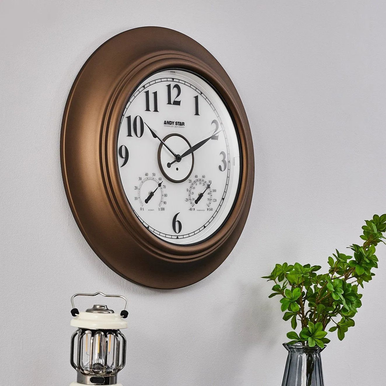 Smart Sensor Illuminated Outdoor Wall Clock with Thermometer | Bronze, 21 inch