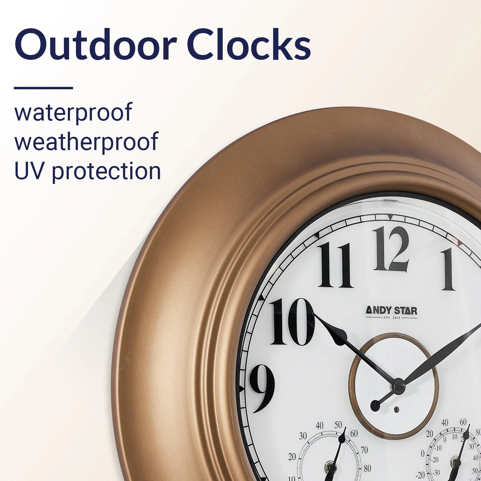 Smart Sensor Illuminated Outdoor Wall Clock with Thermometer | Bronze, 21 inch