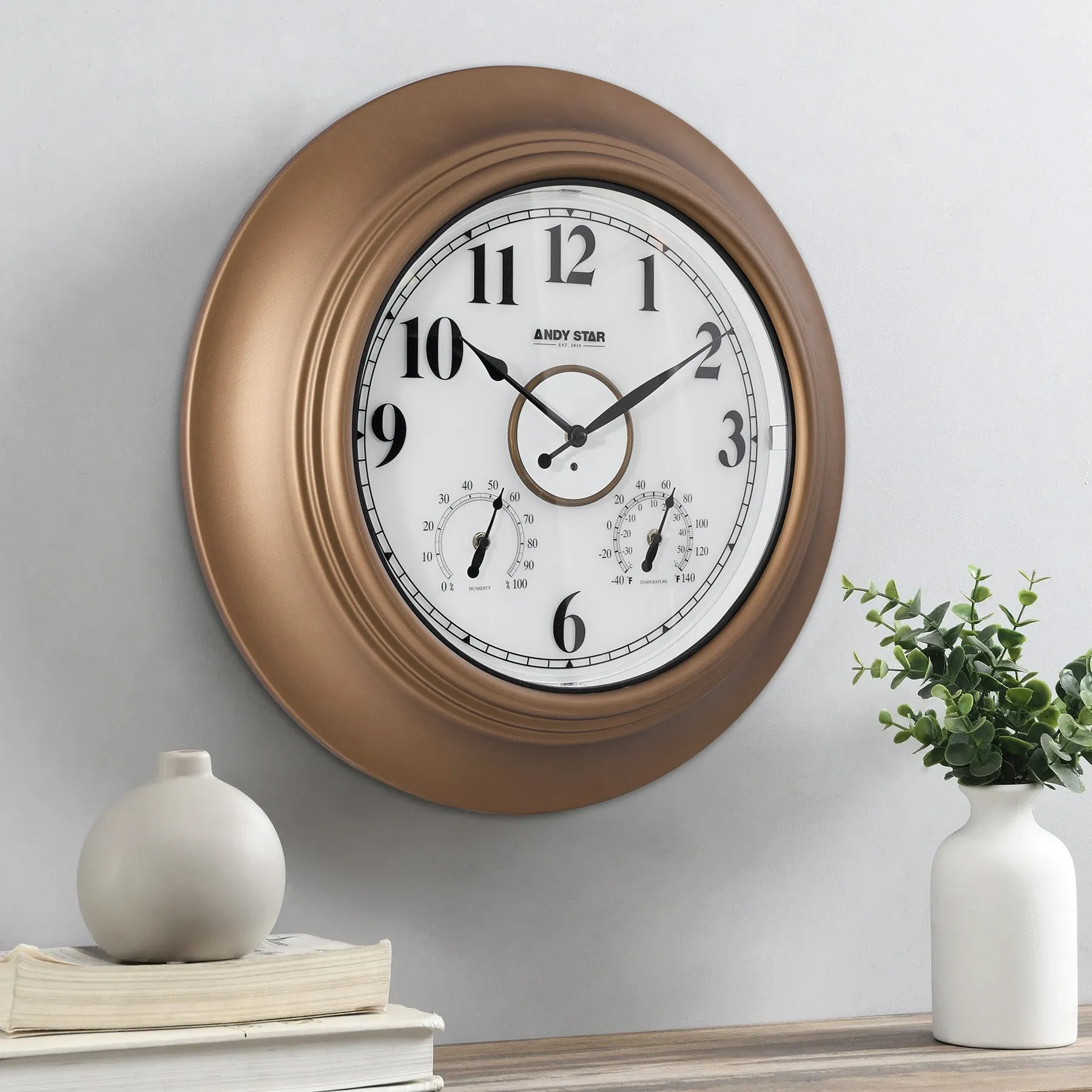 Smart Sensor Illuminated Outdoor Wall Clock with Thermometer | Bronze, 21 inch