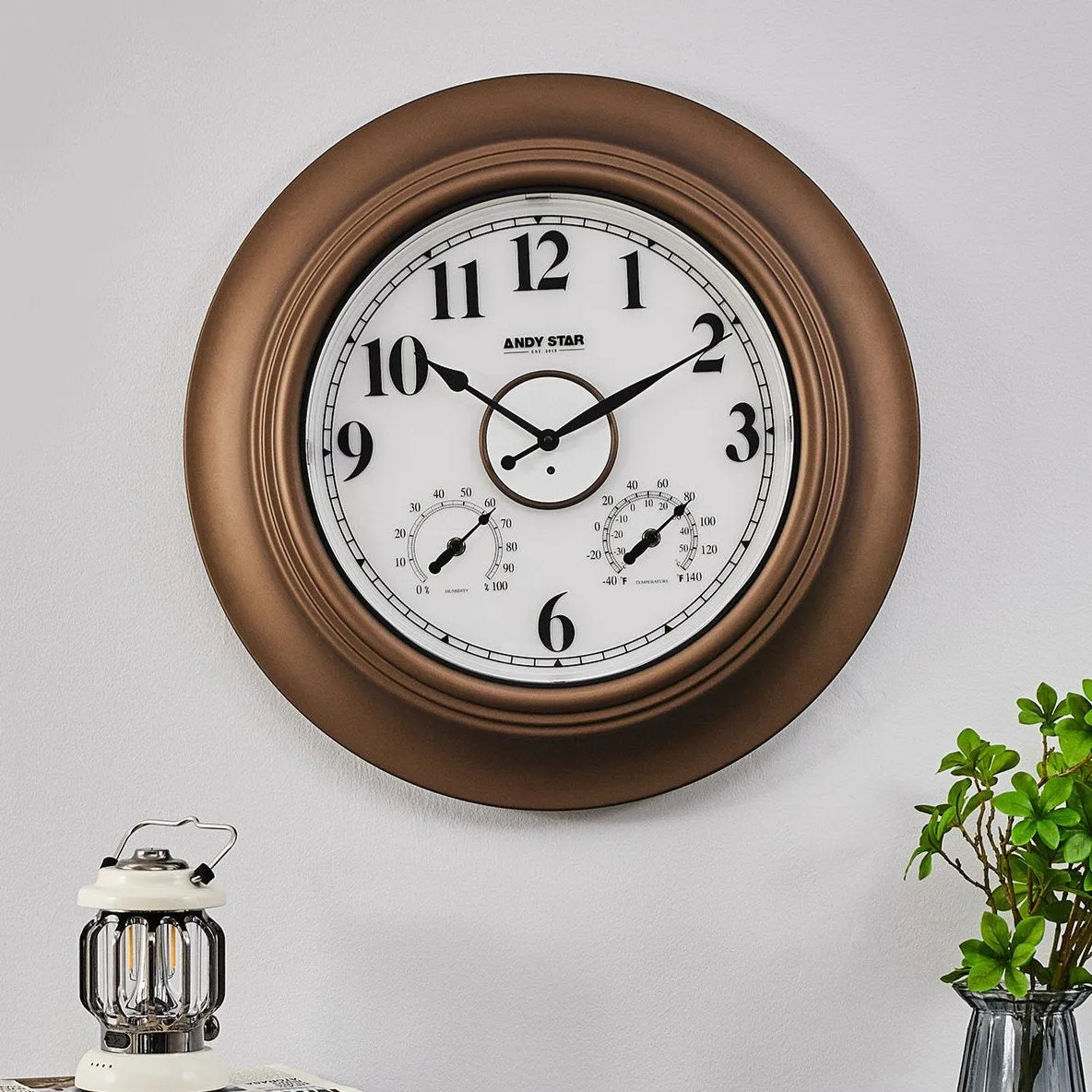 Smart Sensor Illuminated Outdoor Wall Clock with Thermometer | Bronze, 21 inch