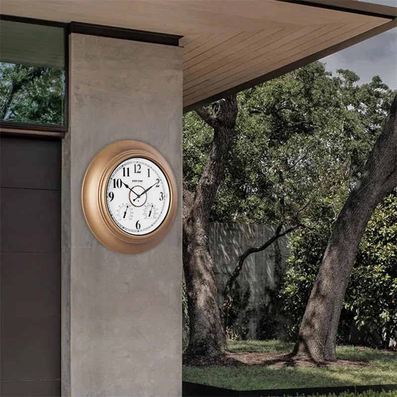 Smart Sensor Illuminated Outdoor Wall Clock with Thermometer | Bronze, 21 inch