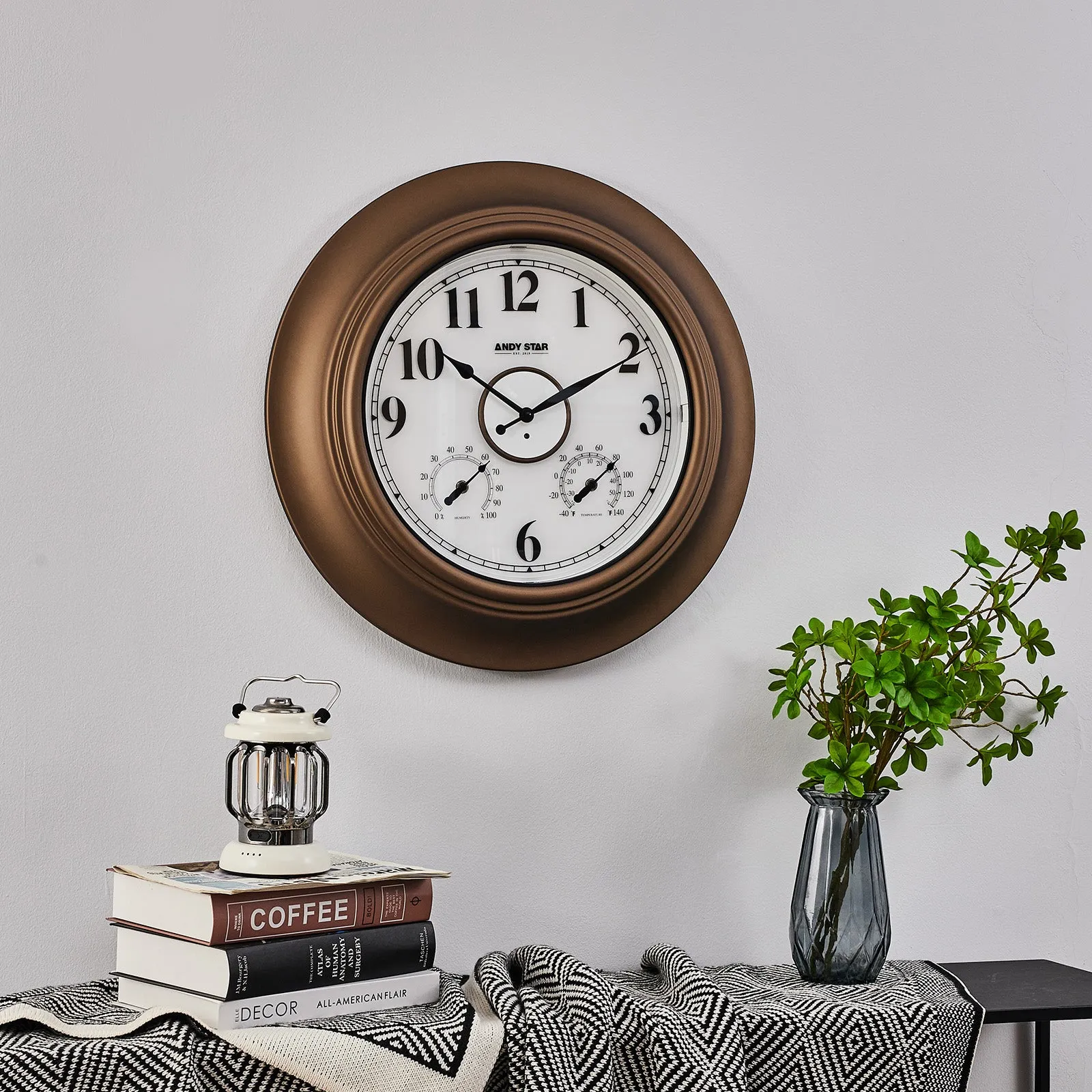 Smart Sensor Illuminated Outdoor Wall Clock with Thermometer | Bronze, 21 inch