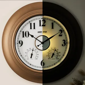 Smart Sensor Illuminated Outdoor Wall Clock with Thermometer | Bronze, 21 inch