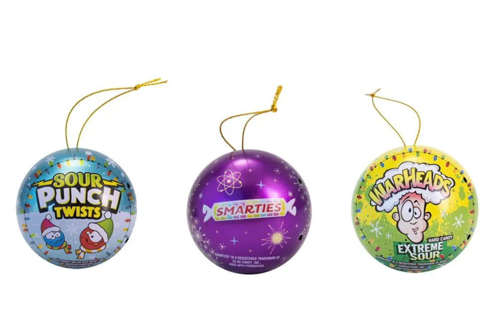 Sour Punch, Smarties, & Warheads Assorted Ornaments with Candy 1pc