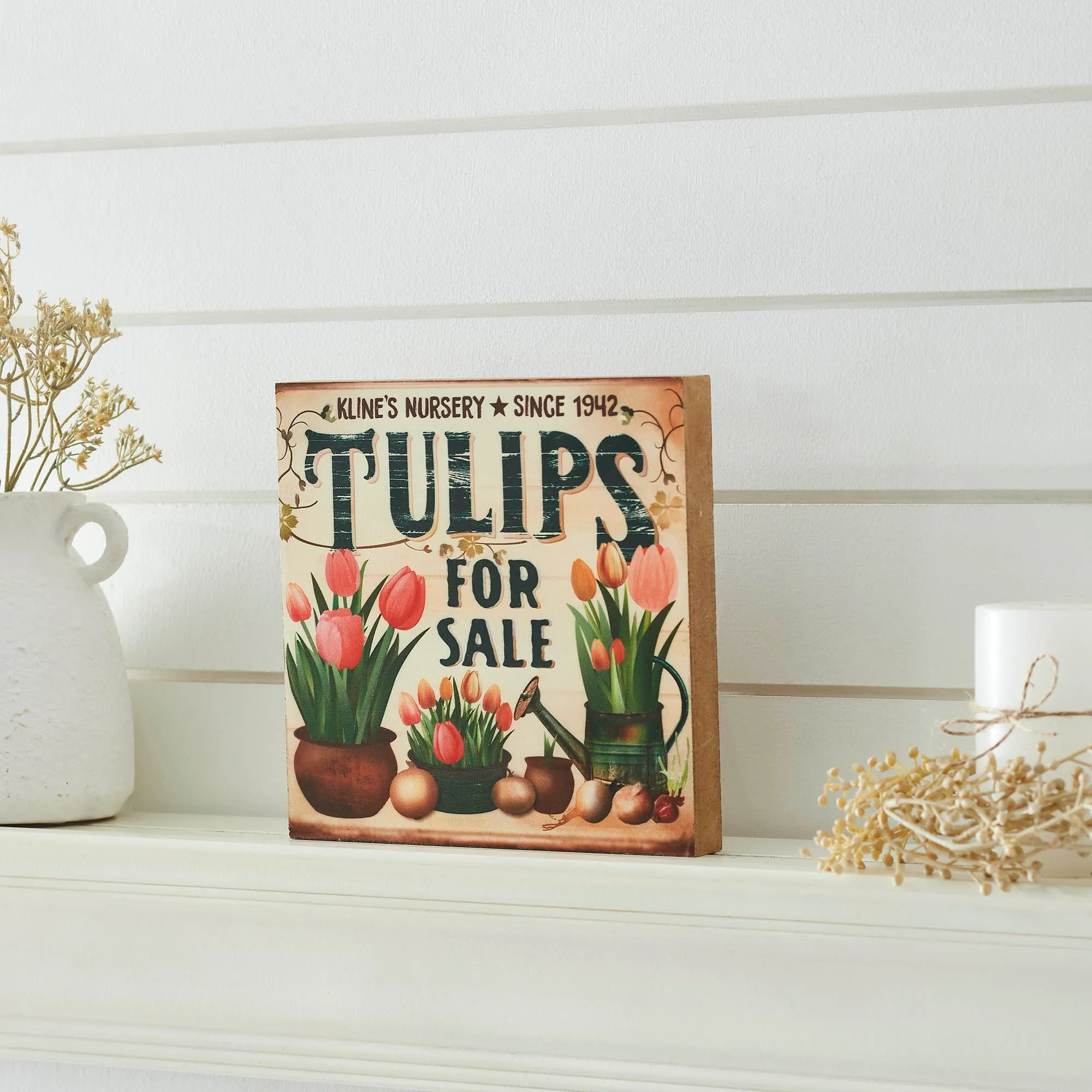 Spring In Bloom Tulips For Sale MDF Block Sign 8x8x1