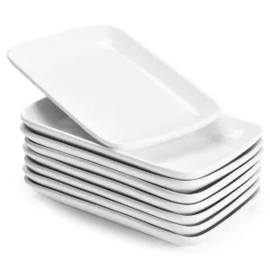 White Rectangular Platter Plates Set Of 8 - Ceramic Serving Dishes - 8'' White