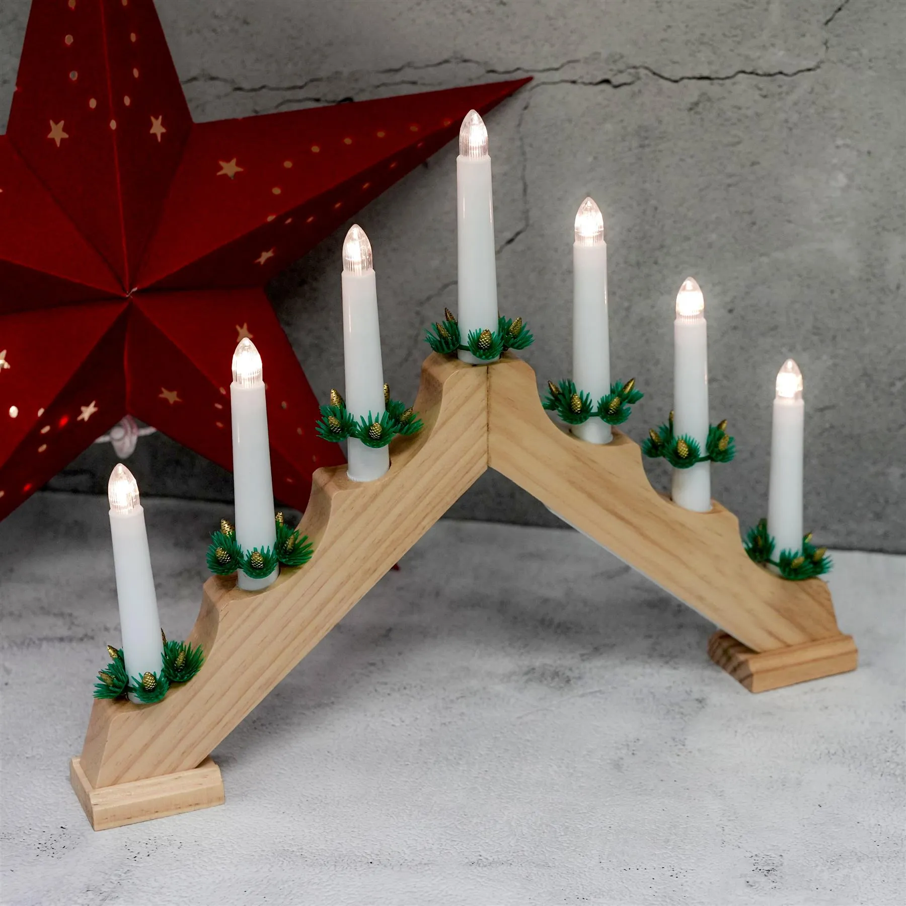 Wooden Candle Bridge With 7 Led Lights